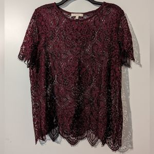 Burgundy G Collection lace over shirt